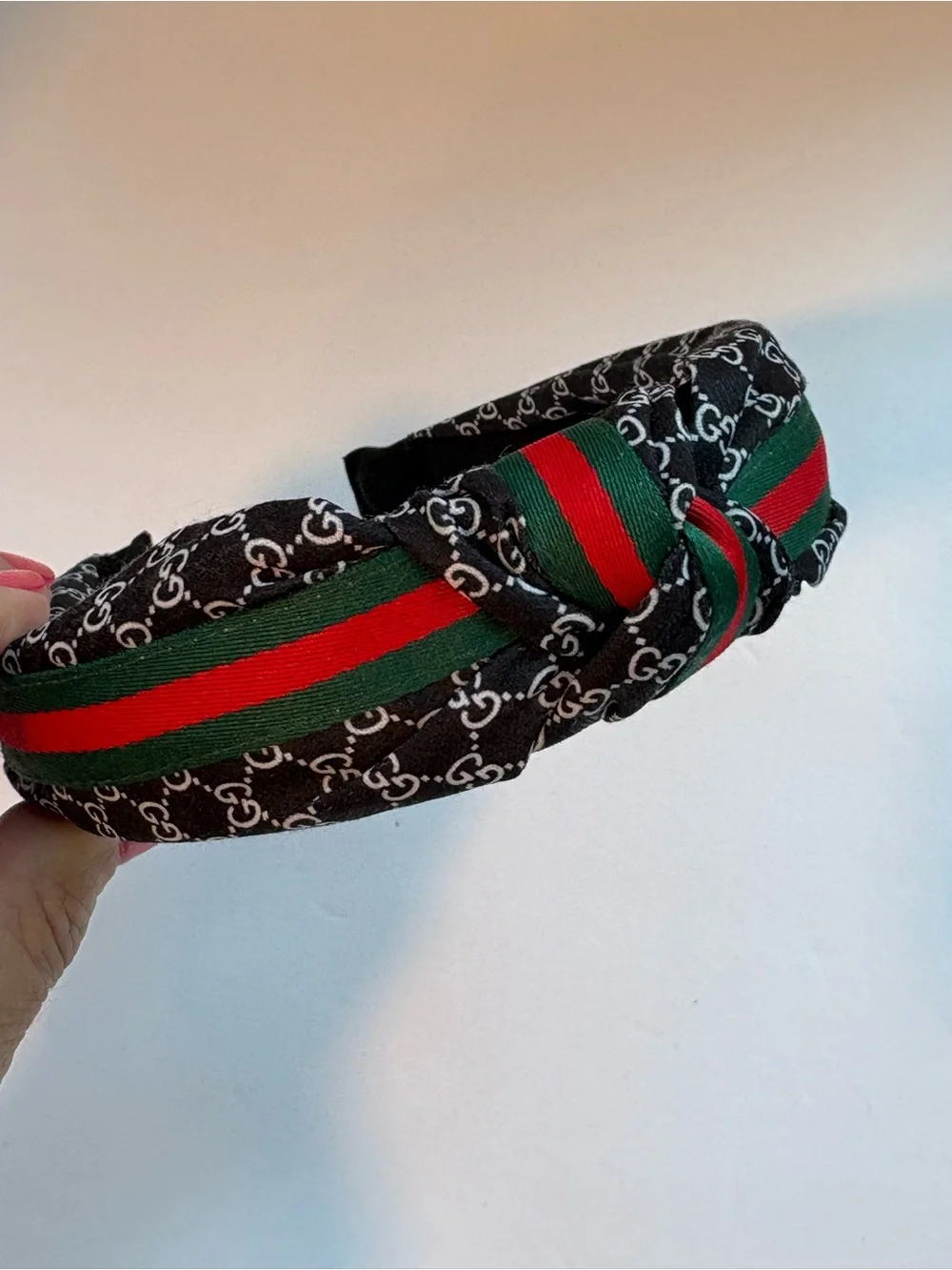 Black Headband with Red & Green Stripes - Picture 4 of 5